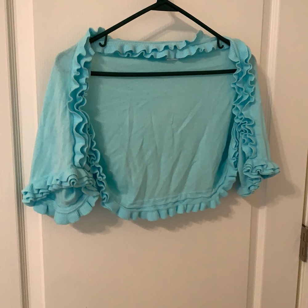 Lilly Pulitzer blue ruffle shrug sweater XS/S